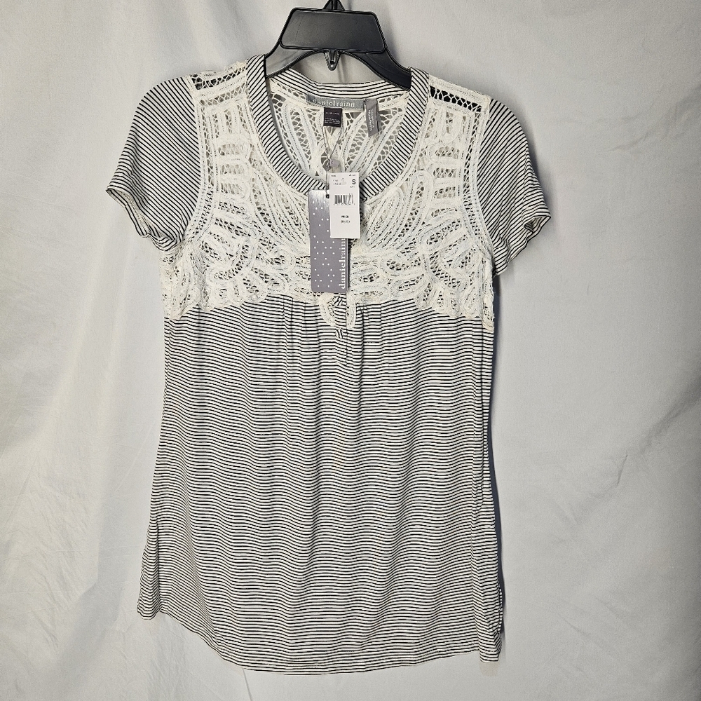 Daniel Rainn Detail Crochet Knit Top Lace Womens SZ SMALL NWT Pea Pod Ret $68